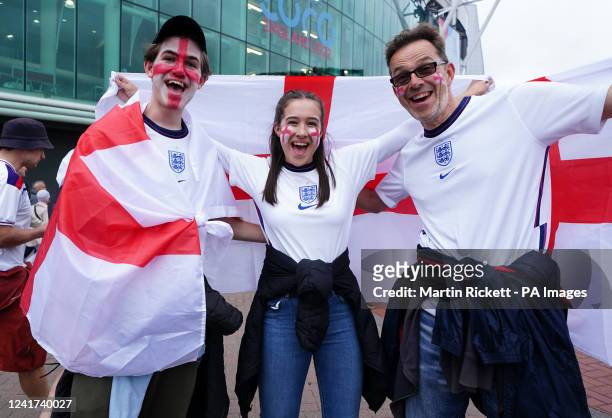 England fans outside the stadium before the UEFA Women's Euro 2022 Group A match at Old Trafford, Manchester. Picture date: Wednesday July 6, 2022.