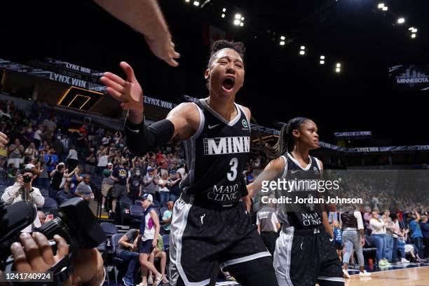 Aerial Powers of the Minnesota Lynx celebrates winning the game against the Chicago Sky on July 6, 2022 at Target Center in Minneapolis, Minnesota....