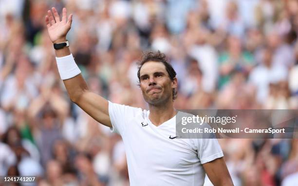 Rafael Nadal of Spain celebrates at the end of his Gentlemens Quarter Final match against Taylor Fritz of the United States during day ten of The...