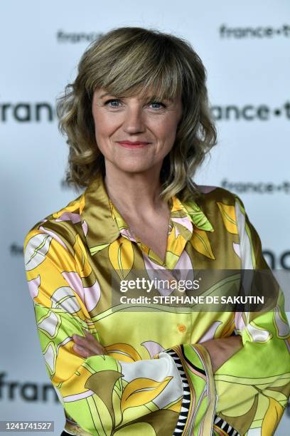 French state owned television group France Televisions' journalist Valerie Maurice poses prior to a press conference, on July 6, 2022 in Paris.