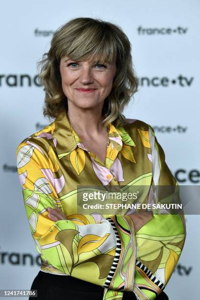 French state owned television group France Televisions' journalist Valerie Maurice poses prior to a press conference, on July 6, 2022 in Paris.