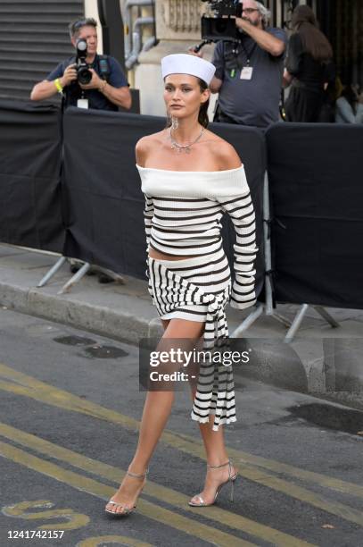 Woman arrives to attend the collection show for Jean-Paul Gaultier during the Women's Haute-Couture Fall - Winter 2023 Fashion Week in Paris on July...