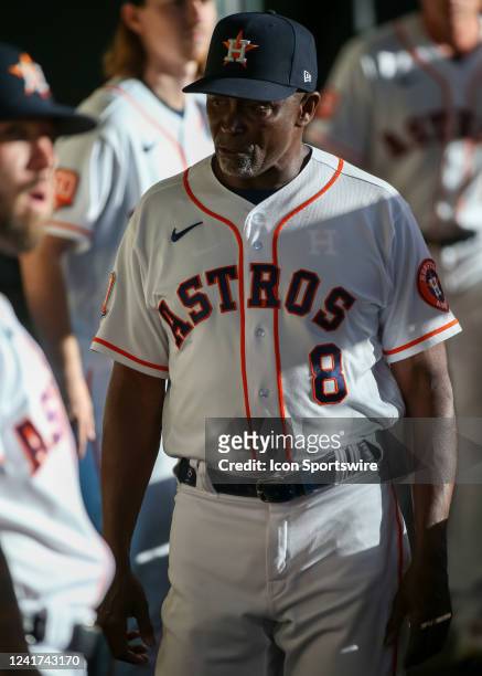 Houston Astros third base coach Gary Pettis is in the dugout during... News  Photo - Getty Images