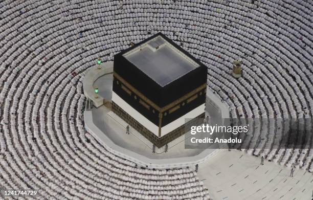 Photo taken from the Royal Clock Tower shows the Kaaba, Islam's holiest site located in the center of the Masjid al-Haram in Mecca, Saudi Arabia on...
