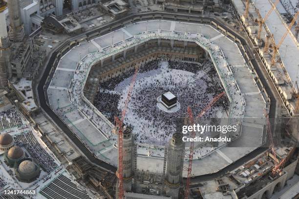 Photo taken from the Royal Clock Tower shows the Kaaba, Islam's holiest site located in the center of the Masjid al-Haram in Mecca, Saudi Arabia on...