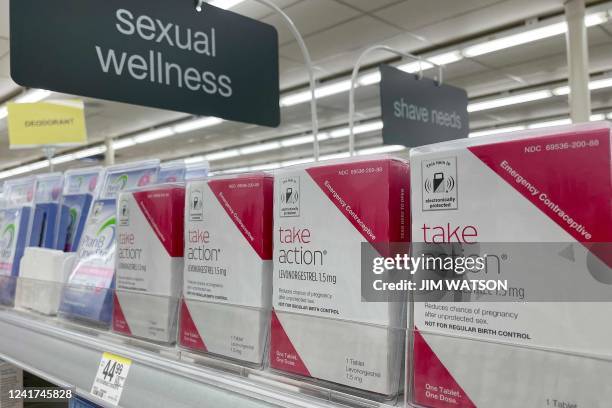 Plan-B, emergency contraceptive, and Take Action, another version of the contraceptive, on the self in a drug store in Annapolis, Maryland, on July...