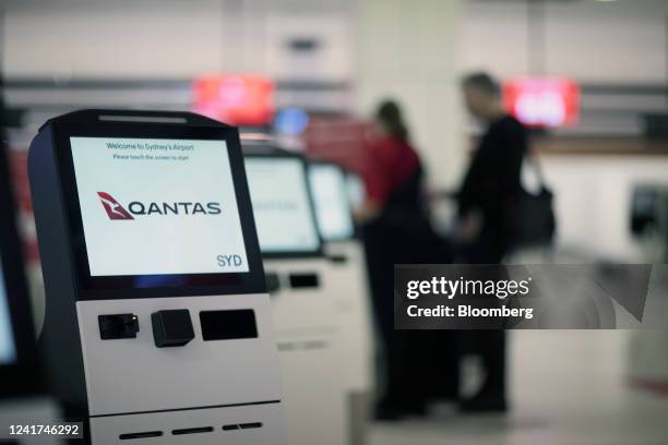 Qantas Airways Ltd. Automated check-in kiosks at Sydney Airport in Sydney, Australia, on Wednesday, July 6, 2022. Qantas, which carries the slogan...
