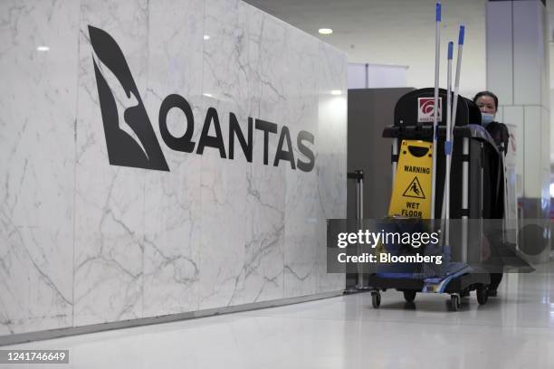 Qantas Airways Ltd. Signage on a wall at Sydney Airport in Sydney, Australia, on Wednesday, July 6, 2022. Qantas, which carries the slogan "Spirit of...