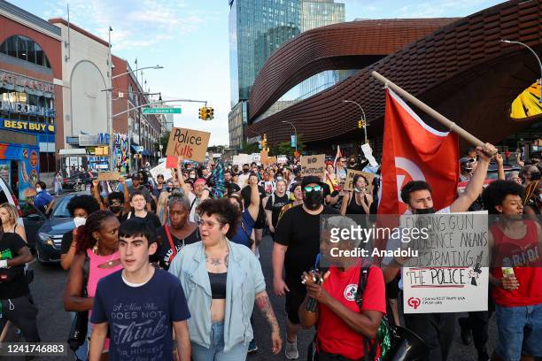 Protesters gather outside of Barclays Center and take streets in Brooklyn, New York City, United States on July 6, 2022 to protest against the...
