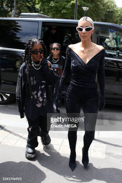 North West and Kim Kardashian are seen on July 6, 2022 in Paris, France.