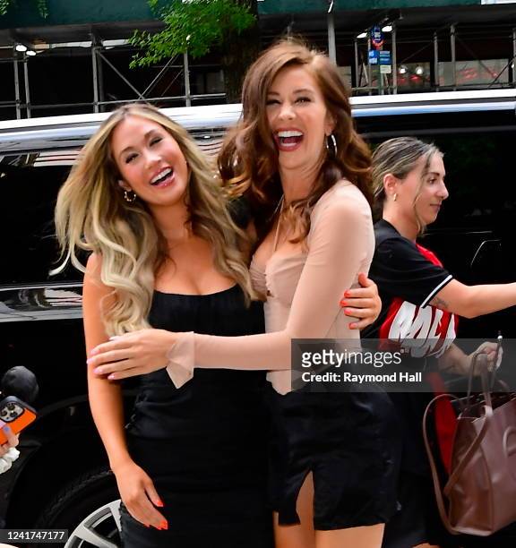 Rachel Recchia and Gabby Windey of "The Bachelorette" are seen arriving at an AMC movie theater on July 6, 2022 in New York City.