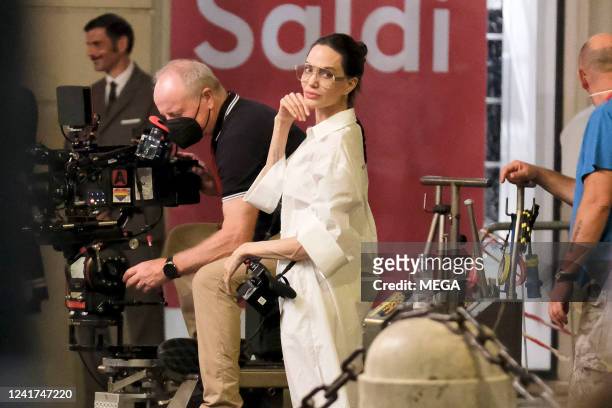 Angelina Jolie is seen on the set of "Without Blood" on July 6, 2022 in Rome, Italy