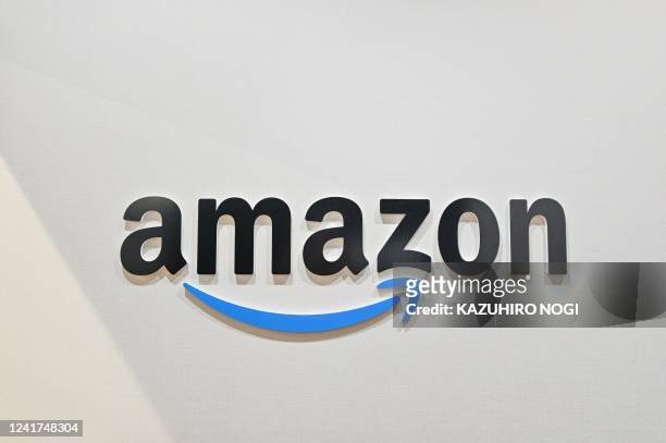 This picture taken on July 4, 2022 shows the Amazon logo, a major online shopping company, at Amazon Amagasaki Fulfillent Center in Amagasaki, Hyogo...