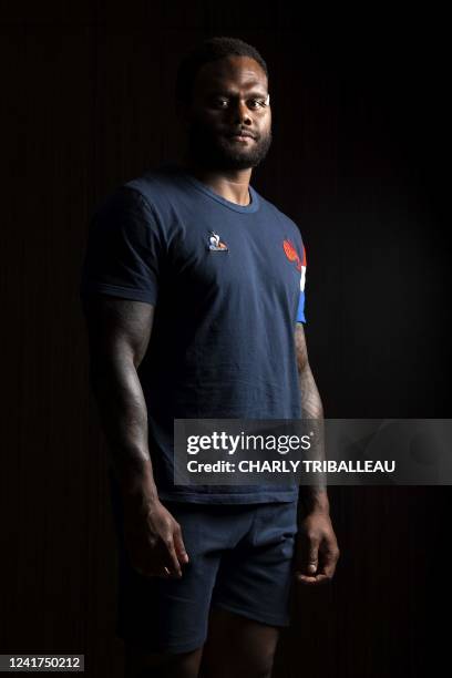 France's national rugby player Virimi Vakatawa poses for photographs in Tokyo on July 7, 2022.