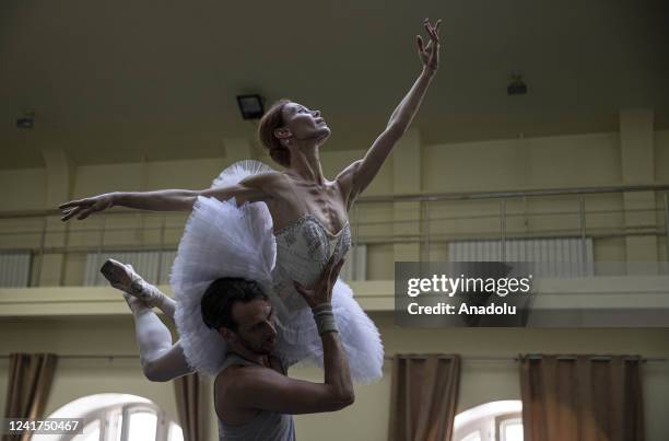 Dancers practice in the studio as the Russia-Ukraine war continues in Odessa, Ukraine on July 06, 2022. Ukrainian artists are trying to make people...