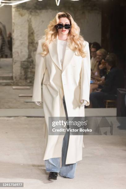 Model walks the runway during the Vetements Haute Couture Fall Winter 2022 2023 show as part of Paris Fashion Week on July 7, 2022 in Paris, France.