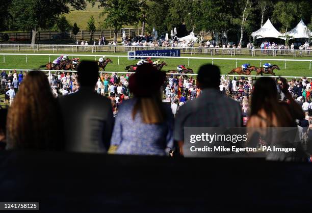 Noble Dynasty ridden by William Buick on the way to winning the Weatherbys Hamilton Handicap on Ladies day of the Moet and Chandon July Festival at...