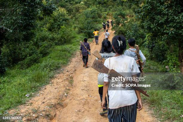 Members of the Mandalay People's Defence forces take part in training at their camp. The People's Defence force is the armed wing of Myanmar's...