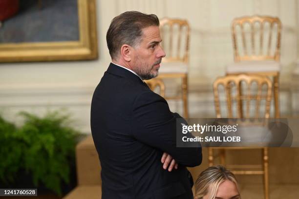 Hunter Biden attends a Presidential Medal of Freedom ceremony honoring 17 recipients, in the East Room of the White House in Washington, DC, July 7,...