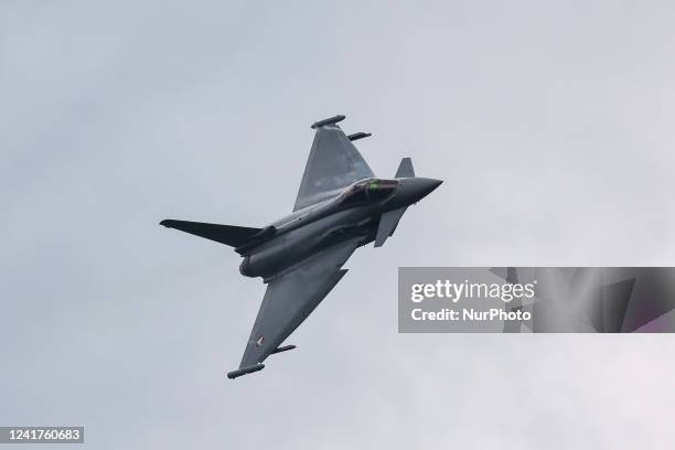 Eurofighter flies above the circuit ahead of the Formula 1 Austrian Grand Prix at Red Bull Ring in Spielberg, Austria on July 7, 2022.