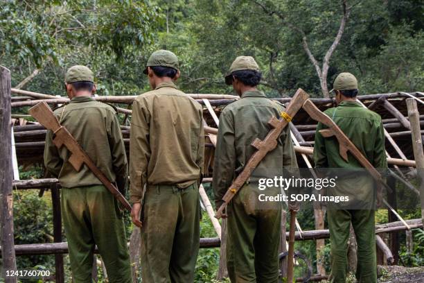 Members of the Mandalay People's Defence forces take part in training at their camp. The People's Defence force is the armed wing of Myanmar's...