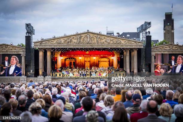 Dutch violinist Andre Rieu performs during a concert at the Vrijthof in Maastricht on July 7, 2022. - Netherlands OUT / Netherlands OUT