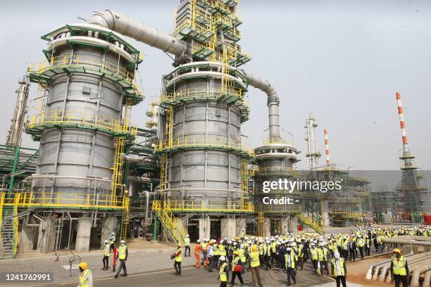 General view of the refinery at the state oil company, Sonangol, in Luanda, on June 7, 2022. - Oil-rich Angola on Thursday unveiled a new production...