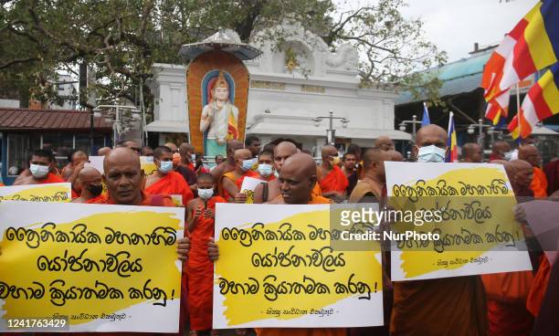 Sri Lankan Buddhist monks participate in the continuous satyagraha and peaceful protest started by demanding Sri Lankan President Gotabaya...