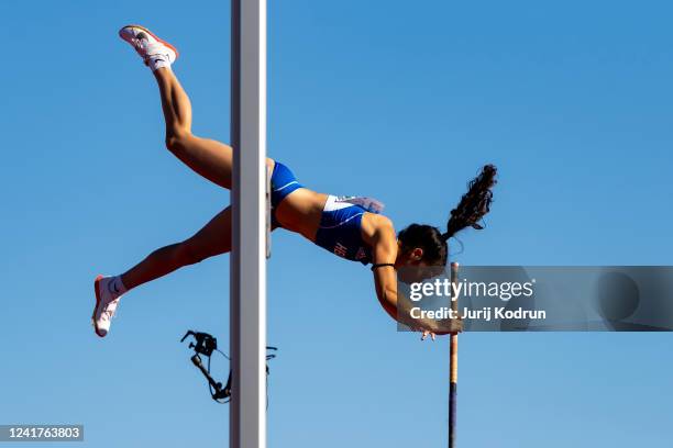 Iliana Triantafyllou of Greece competes in Womens Pole Vault during day 4 of Jerusalem 2022 European Athletics U18 Championships at Givat-Ram Stadium...