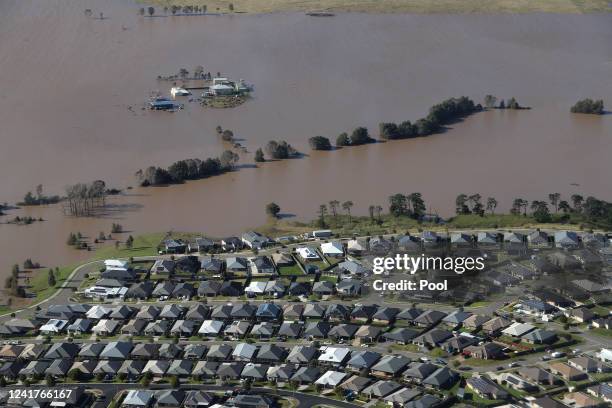 Flooding is shown by helicopter on a tour of the Hunter Region by NSW Premier Dominic Perrottet and Emergency Services and Resilience and Minister...