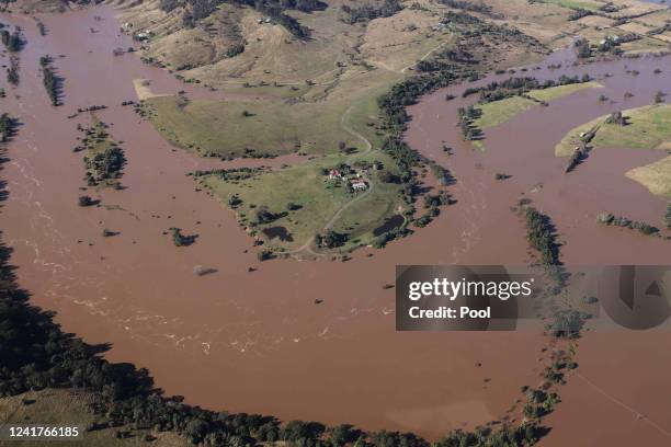 Flooding is shown by helicopter on a tour of the Hunter Region by NSW Premier Dominic Perrottet and Emergency Services and Resilience and Minister...