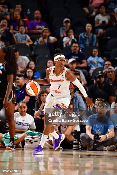 Diamond DeShields of the Phoenix Mercury dribbles the ball against the New York Liberty on July 7, 2022 at Footprint Center in Phoenix, Arizona. NOTE...