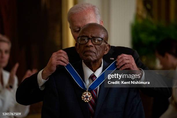 President Joe Biden presents the Presidential Medal of Freedom Fred Gray, one of the first Black members of the Alabama state legislate since...