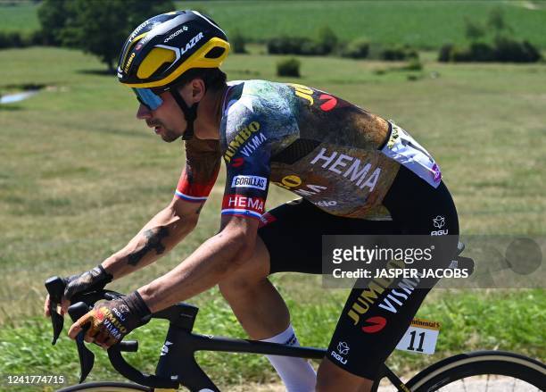Slovenian Tadej Pogacar of UAE Team Emirates wearing the yellow jersey pictured in action during stage seven of the Tour de France cycling race, a...