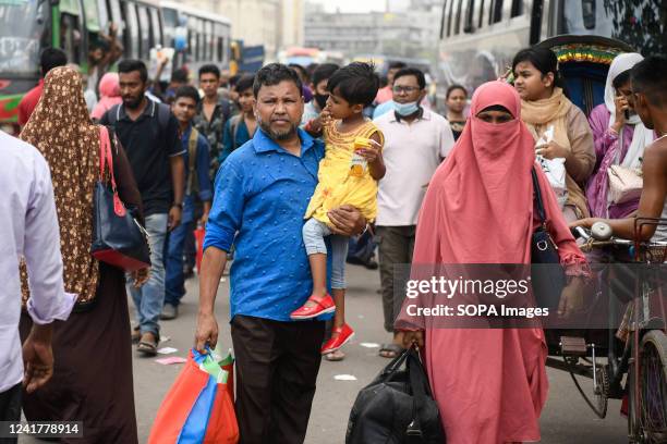 People seen leaving for their hometowns for the upcoming festival Eid-al-Adha at the Gabtoli bus terminal.