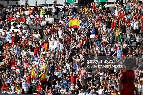 Mexican wave time in the crowd during the UEFA Women's Euro 2022 Group B football match between Spain and Finland at Stadium MK in Milton Keynes,...