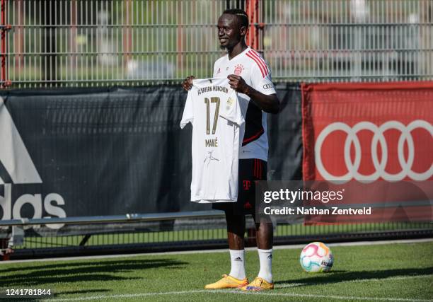 Sadio Mané during a training session of FC Bayern München at Saebener Strasse training ground on July 08, 2022 in Munich, Germany.