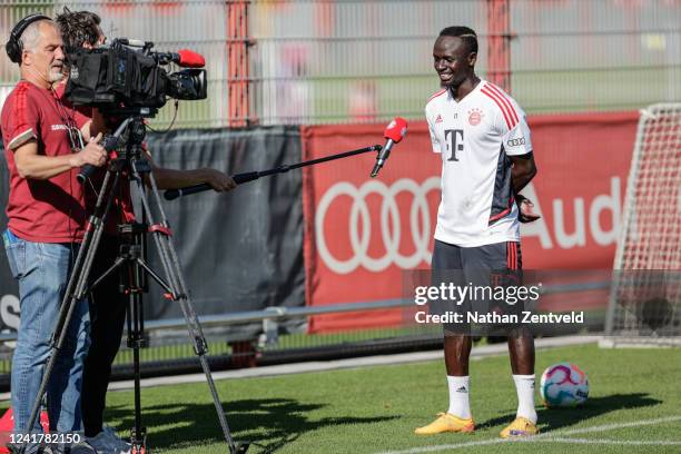 Sadio Mané during a training session of FC Bayern München at Saebener Strasse training ground on July 08, 2022 in Munich, Germany.