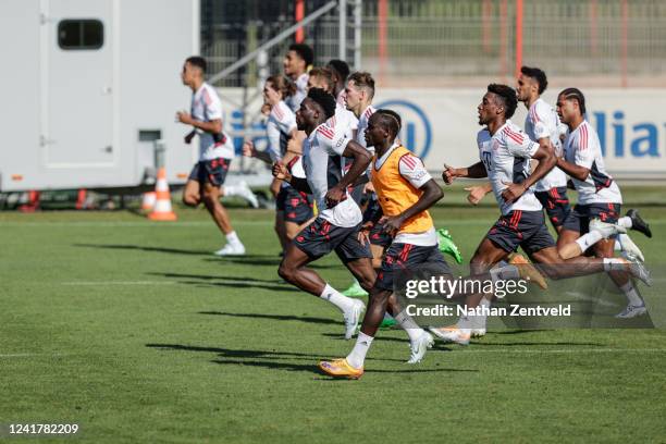 Bayern München players during a training session of FC Bayern München at Saebener Strasse training ground on July 08, 2022 in Munich, Germany.