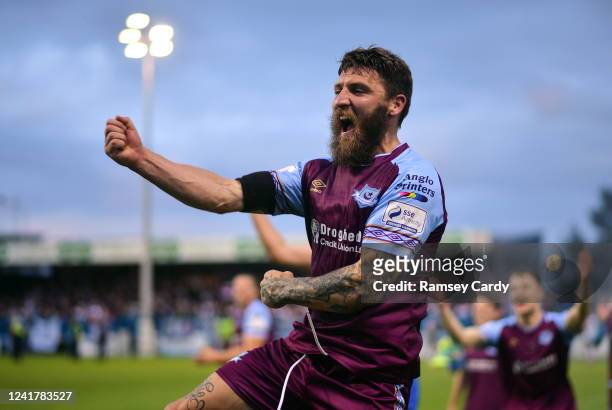 Louth , Ireland - 8 July 2022; Gary Deegan of Drogheda United celebrates after his side's victory in the SSE Airtricity League Premier Division match...