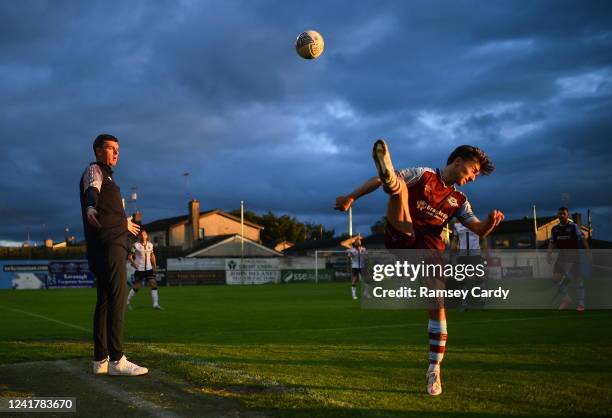 Louth , Ireland - 8 July 2022; Drogheda United manager Kevin Doherty and Darragh Markey of Drogheda United during the SSE Airtricity League Premier...