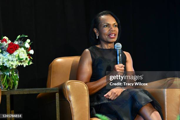 Former Secretary of State, Condoleezza Rice, speaks after being named the Ambassador of Golf, after the first round of the PGA TOUR Champions...