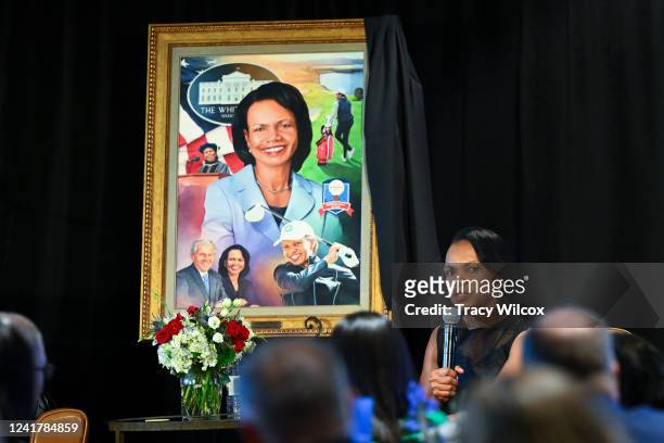 Former Secretary of State, Condoleezza Rice, speaks after being named the Ambassador of Golf, after the first round of the PGA TOUR Champions...