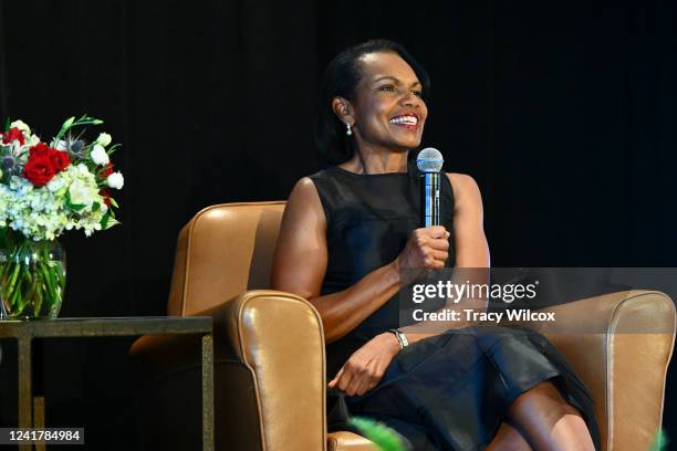Former Secretary of State, Condoleezza Rice, speaks after being named the Ambassador of Golf, after the first round of the PGA TOUR Champions...