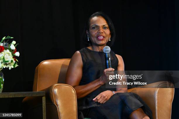 Former Secretary of State, Condoleezza Rice, speaks after being named the Ambassador of Golf, after the first round of the PGA TOUR Champions...