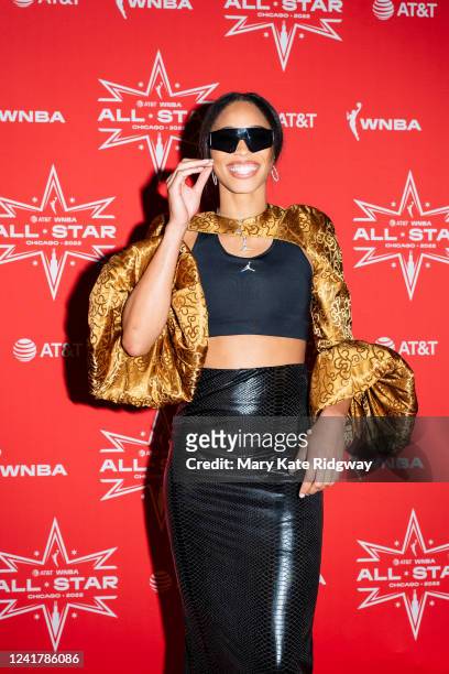 Isabelle Harrison of the Dallas Wings walks the orange carpet prior to the Welcome Reception at RPM Seafood restaurant during the 2022 WNBA All-Star...