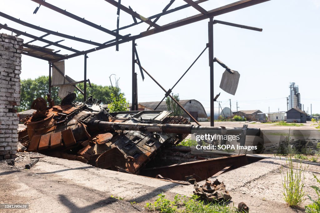 Destroyed Technical A view of a tank at a technical building destroyed during the war ...