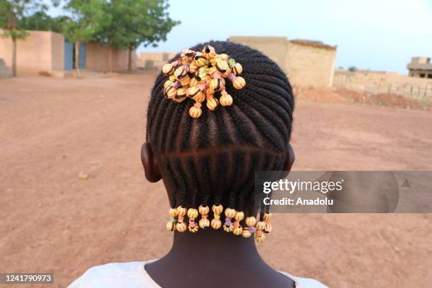 Children, with their colorful braids, are seen in Segou, Mali on July 08, 2022. In the country, girls greet Eid-al-Adha with different hairstyles...