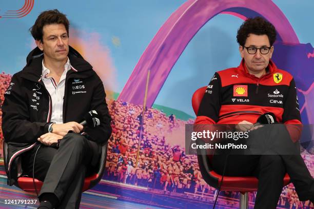 Mercedes team principal Toto Wolff and Ferrari team principal Mattia Binotto during a press conference ahead of the Formula 1 Austrian Grand Prix at...