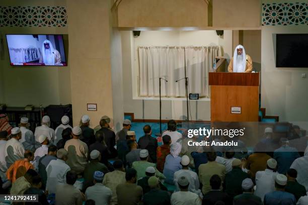 Muslims arrive at East London Mosque to perform Eid al-Adha prayer in London, United Kingdom on July 09, 2022.